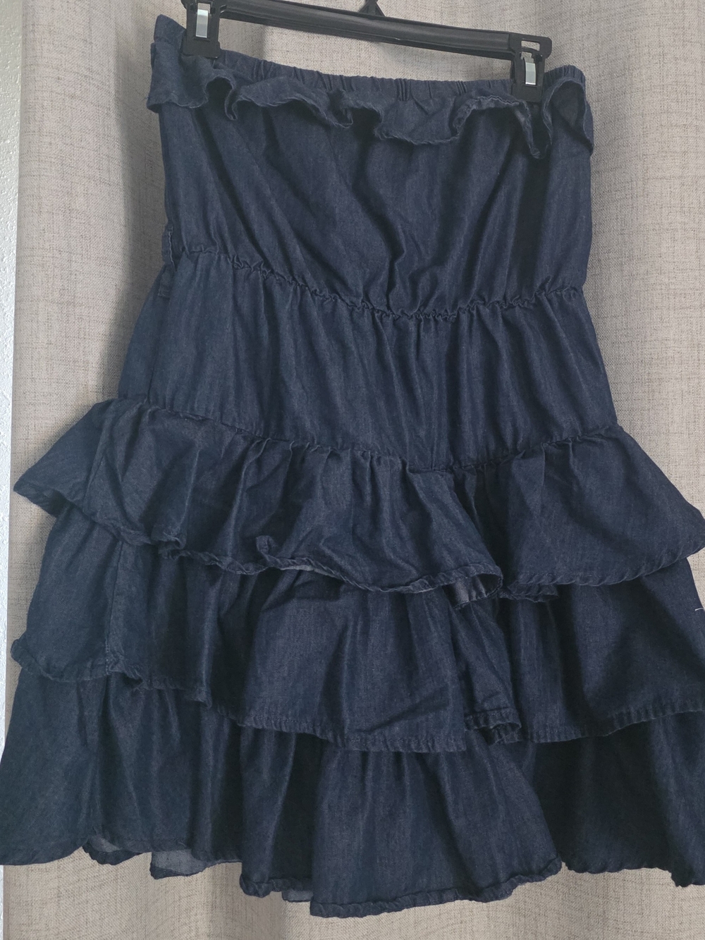 Boom Boom Jeans Strapless Tiered Ruffle Denim Dress - Navy Blue